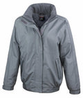 The Result Core R221F jacket in gray features a high collar, zippered front, two front pockets, and elastic cuffs.