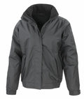 Result Core's R221M is a dark gray jacket featuring long sleeves, a high collar, two front pockets, and a convenient zipper closure.
