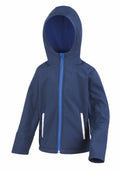 The R224J, a blue hooded jacket from Result Core, features a front zipper and two pockets with white trimming.