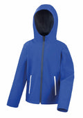 The Result Core R224J features a royal blue hooded jacket with a front zipper and two side pockets trimmed in white. The hood's lining is made from a darker fabric, and the jacket is showcased against a plain white background.