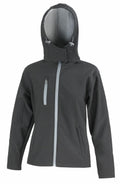 The R230F by Result Core is a dark gray hooded jacket featuring a front zipper and a zippered chest pocket, displayed against a plain white background.