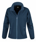 Introducing the R231F by Result Core: a stylish dark blue zip-up jacket boasting long sleeves and a stand-up collar. Designed with a modern, fitted silhouette, it includes two front zippered pockets. This sleek jacket is presented on a plain white background to highlight its contemporary design.