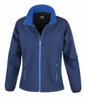 The Result Core R231F jacket is a navy blue, long-sleeve garment featuring a matching blue zipper and accents. It includes a stand-up collar and zippered pockets on both sides, with a black fabric lining on the interior.