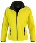 The R231F jacket by Result Core is bright yellow with a black interior lining and includes a front zipper along with two zipped pockets.