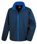 The Result Core R231M is a navy blue jacket highlighted by a bright blue collar and zipper. It includes two zippered front pockets, and the material looks soft and weather-resistant.
