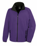 The R231M by Result Core is a purple jacket featuring a black collar and zippered front. It includes two zippered side pockets and has long sleeves, offering a simple and functional design.
