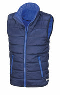 The Result Core R234J blue sleeveless puffer vest features a front zipper and two zippered pockets.