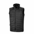 Result Genuine Recycled's R238X is a sleeveless black quilted vest featuring a front zipper and zippered side pockets.