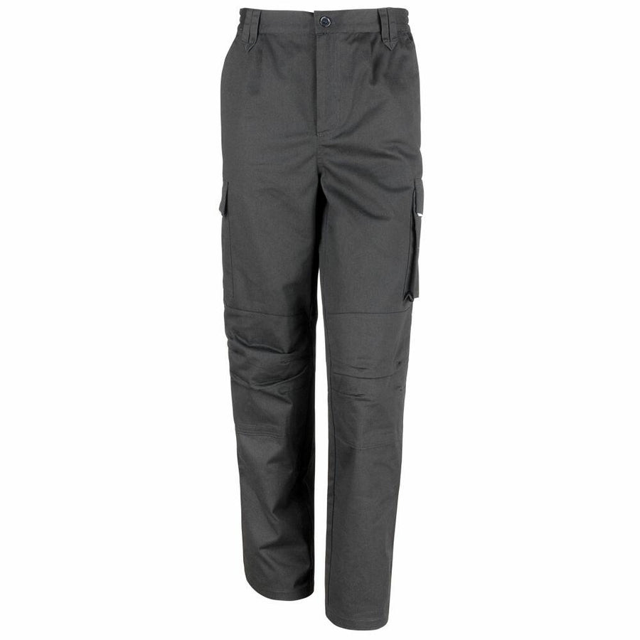 The R308X by Result Work-Guard are dark gray cargo pants featuring multiple pockets and a button closure, displayed from the front with no visible branding or background.