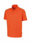 The R312X orange short-sleeved polo shirt by Result Work-Guard features a front pocket and a button-up collar.