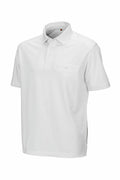 The R312X by Result Work-Guard is shown against a white background, showcasing its plain white polo design with short sleeves, a collared neckline, and a buttoned placket at the front.