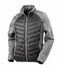 The Result Workguard R314X jacket features quilted front panels, a zip closure, and two side pockets in gray. The sleeves and back are crafted from a contrasting gray fabric.