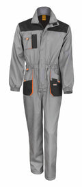 The Result Work-Guard R321X is a Grey coverall featuring Black & Orange accents and multiple pockets.