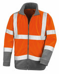 Result Safe Guard's model R329X features an orange jacket with white reflective stripes and gray cuffs for enhanced safety.