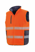 A Result Safeguard R332X safety vest in bright orange, featuring reflective stripes and a convenient zippered front pocket.