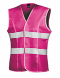 A Result Core R334F safety vest in pink, featuring white reflective stripes.