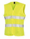 A Result Core R334F yellow safety vest featuring reflective silver stripes across the chest and waist.