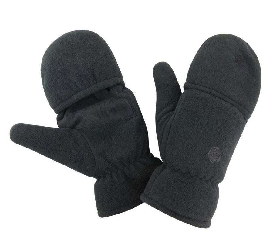 Result Winter Essentials' R363X mittens in dark green, featuring a finger section and elastic wrists, are arranged side by side on a white background.
