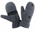 The Result Winter Essentials R363X features gray fleece mittens with black patches and a fold-back flap design.