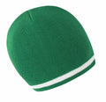 The Result Winter Essentials R368X is a green knit beanie featuring a white stripe above the brim, displayed against a white background.