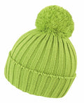 A vibrant green R369X knitted beanie from Result Winter Essentials, featuring a large pom-pom on top.
