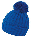 A Result Winter Essentials R369X knit beanie in blue, featuring a ribbed texture and a large pom-pom on top.