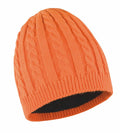 R370X, a knitted beanie in orange with a cable pattern design, presented on a white background by Result Winter Essentials.