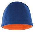 A fleece beanie from the Result Winter Essentials brand, featuring a blue exterior and an orange inner lining, known as Product R374X.