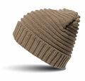 The R376X beanie from Result Winter Essentials is a brown knitted hat featuring a ribbed pattern and a folded brim, showcased on a white background.
