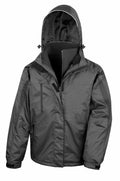 Result's R400M jacket in gray features a hood, multiple pockets, a front zipper, and adjustable cuffs.