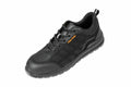 R456X athletic shoe by Result Workguard, featuring a black mesh design with a thick sole and a small yellow logo on the side.