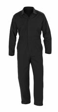 Result Genuine Recycled R510X coverall, in black, features a front zipper, long sleeves, a chest pocket, and a collar. It is displayed on a white background.