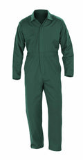 The R510X by Result Genuine Recycled is a green long-sleeve coverall featuring a zipper front and a pocket on the chest.