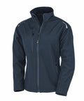 A black R900F jacket from Result Genuine Recycled, designed with long sleeves and a high collar, complete with zippered pockets on the chest and front.