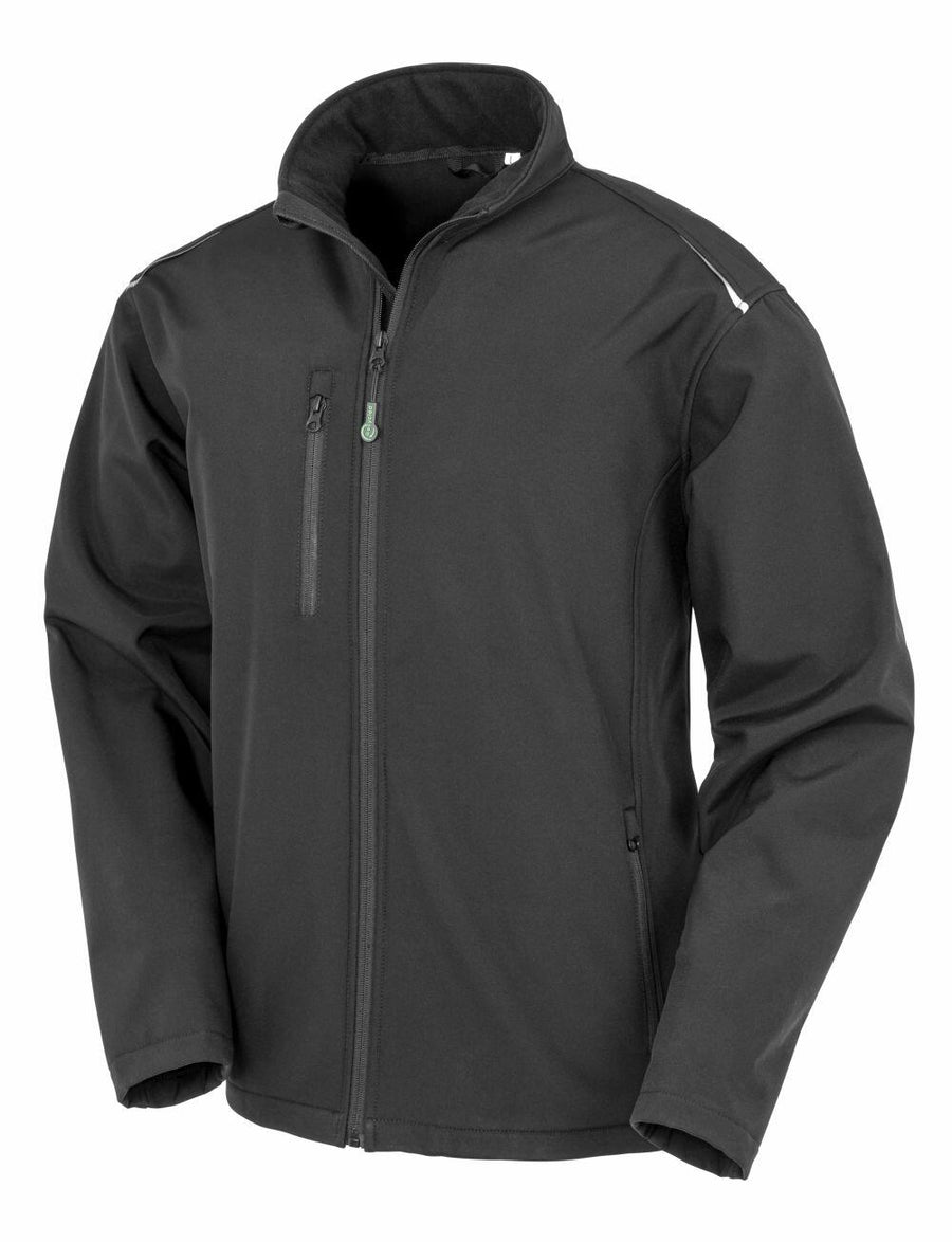 Introducing the R900X from Result Genuine Recycled, a sleek black zip-up jacket featuring a high collar and two convenient side pockets.