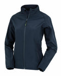 Displayed on a mannequin is the R901F jacket from Result Genuine Recycled, featuring a dark blue color, long sleeves, a zip-up front, and a high collar.