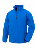 The R901J by Result Genuine Recycled is a vibrant blue jacket featuring a front zipper and high collar. It includes long sleeves and side pockets with zippers, all presented against a plain white background.
