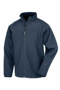 The Result Genuine Recycled R901M, a navy blue zip-up jacket featuring long sleeves and a high collar, is showcased against a plain white background.
