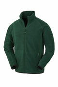 A green R903X fleece jacket by Result Genuine Recycled, featuring a full-length zipper and two zippered side pockets.