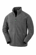 Result Genuine Recycled's R903X is a gray fleece jacket featuring a high collar, full-length zipper, and zippered pockets on both sides.