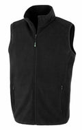 Result Genuine Recycled R904X sleeveless fleece vest in black, featuring a front zipper and two zippered pockets.