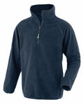 A R905J pullover by Result Genuine Recycled in navy blue, featuring a quarter-zip front and high collar.