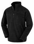 Result Genuine Recycled's R905X is a black fleece pullover featuring a quarter-zip front and long sleeves on a white background.