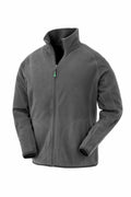 The Result Genuine Recycled R907X is a gray fleece jacket featuring a full zipper and standing collar, showcased against a white background.