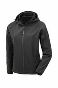 A black zip-up jacket with a hood, long sleeves, and zipped pockets from Result Genuine Recycled, model R911F.