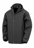 Result Genuine Recycled's R911M is a black hooded jacket featuring a front zipper and pockets.