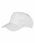 A side view of the R984J, a plain white baseball cap with a curved brim by Result Genuine Recycled, set against a white background.