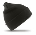 The Result Winter Essentials RC029 beanie, featuring a folded brim and knit design in black, is displayed against a white background.