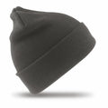 A Result Winter Essentials RC029 beanie hat in dark gray, featuring a folded brim, showcased against a plain white background.