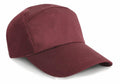 The side view of the Result Headwear's RC02X baseball cap features a plain maroon design with a curved brim.
